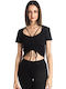 Women's Summer Crop Top Cotton Short Sleeve Black
