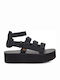 Mevia Leather Women's Anatomic Sporty Flatforms Black Sandals
