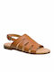 Eva Frutos Cuero Grabado 9106 Leather Women's Flat Sandals in Tabac Brown Color