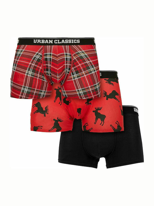 Urban Classics Ανδρικά Μποξεράκια Κόκκινα Καρό 3Pack