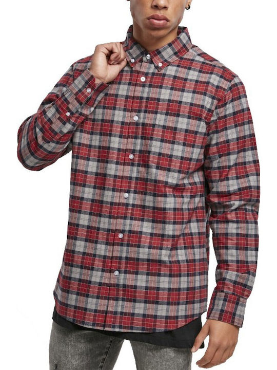 Long-sleeved Flannel Shirt Checked Red