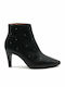 Leather Women's Ankle Boots with High Heel Black