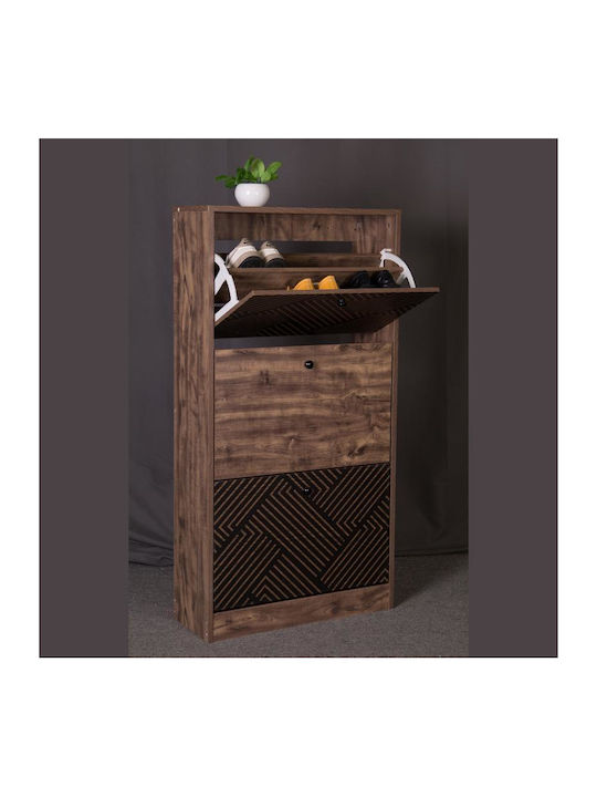 1873 Wooden Shoe Organizer with 3 Shelves Grey Oak - Black 60x23.5x117cm
