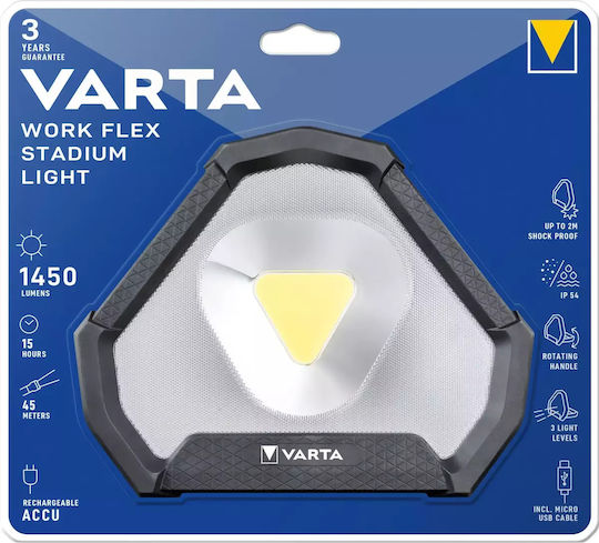 Varta Battery Jobsite Light LED IP54 with Brightness up to 1450lm Work Flex Stadium Light