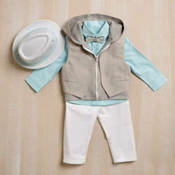 Lollipop Boys Baptism Suit with Vest 5pcs Turquoise