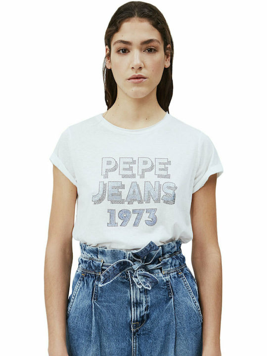 Pepe Jeans Bibiana Γυναικείο T-shirt Λευκό με Στάμπα