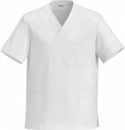 Egochef Blouse Chef Cotton Male White with Short Sleeve Leonardo