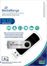 MediaRange 16GB USB 2.0 Stick mit Verbindung USB-A & Micro-USB-B Schwarz