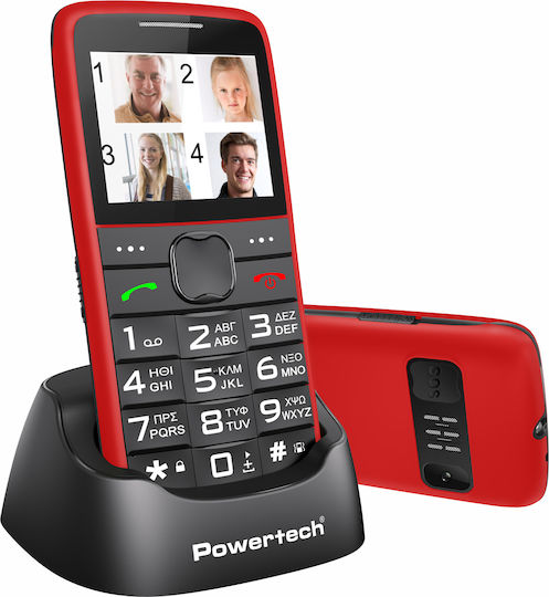 Powertech Sentry Eco Dual SIM Мобилен Телефон с Големи Бутоните (Гръцко Меню) Червен