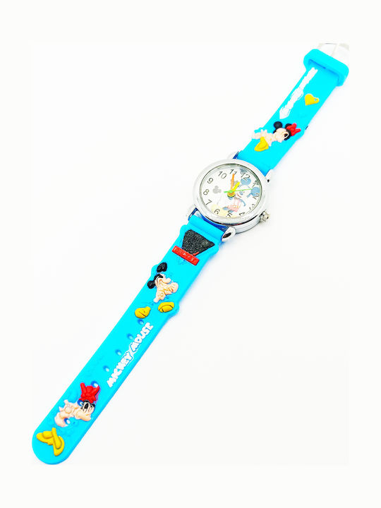 PS Silver Ceas analogic pentru copii Mickey Mouse cu curea din cauciuc/plastic Albastru deschis