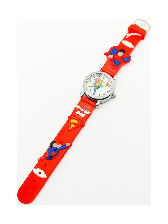 PS Silver Kids Analog Watch Superman with Rubber/Plastic Strap Red