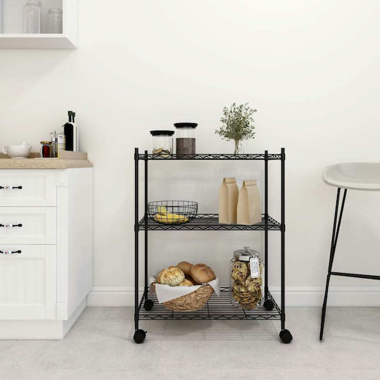 vidaXL Metallisches Küchenwagen Mit 3 Ebenen Schwarz 60x35x81cm