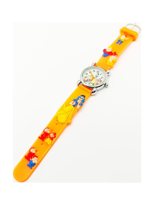 PS Silver Kids Analog Watch Snow White with Rubber/Plastic Strap Orange