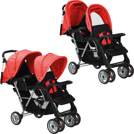 vidaXL Cărucior dublu Potrivit de la 6+ Luni Red & Black