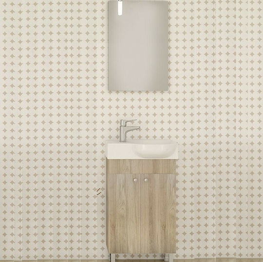 Drop Litos 45 Countertop with Sink & Mirror L45xW25.5xH60cm Brown Oak