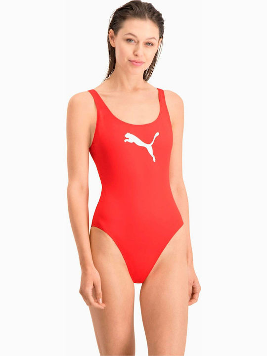 PUMA Sportlicher Badeanzug mit Verstärkung Rot