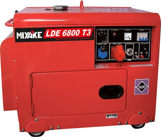 Miyake LDE6800T3 Τριφασική Αθόρυβη Γεννήτρια Πετρελαίου με Χειροκίνητη - Ηλεκτρική Μίζα, Ρόδες και Μέγιστη Ισχύ 8kVA