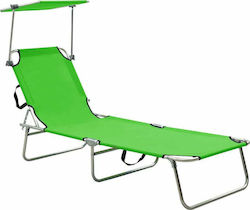 vidaXL Foldable Steel Beach Sunbed Green with Shader 189x58x27cm