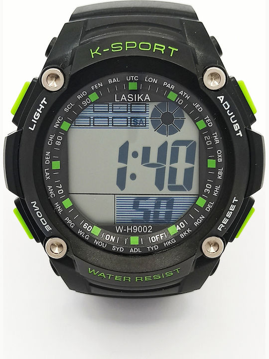 Lasika Digital Men's Watch 50mm Battery with Green Rubber Strap