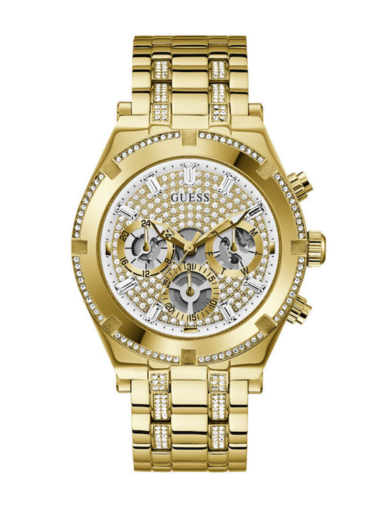 Guess Continental Ανδρικό Ρολόι 44mm Χρονογράφος Μπαταρίας με Χρυσό Μεταλλικό Μπρασελέ