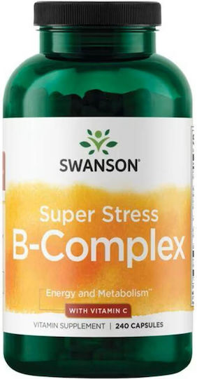 Swanson Super Stress B-Complex with Vitamin C Vitamina pentru Energie, Întărirea Sistemului Imunitar & Sistemul Nervos 240 capace