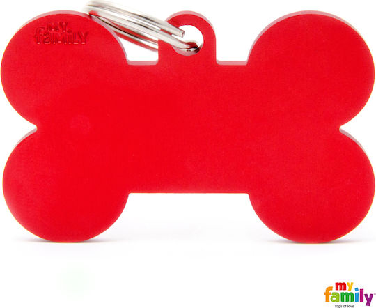 My Family Basic Dog ID Tag Red Metal Bone Personalized