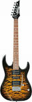 Ibanez GRX70QA Elektrische Gitarre mit Form Stratocaster und HSH Pickup-Anordnung Sunburst