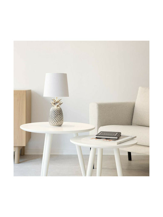 Navaris Metal Table Lamp with White Shade and Silver Base