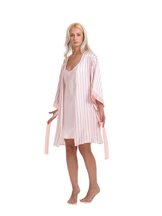 Vienetta Secret Women's Satin Robe with Nightdress Pink