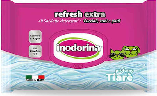 Inodorina Refresh Extra 40 Μαντηλάκια Σκύλου & Γάτας για Καθαρισμό Σώματος με Argan Oil χωρίς Αλκοόλ