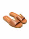 Leather Women's Flat Sandals in Tabac Brown Color