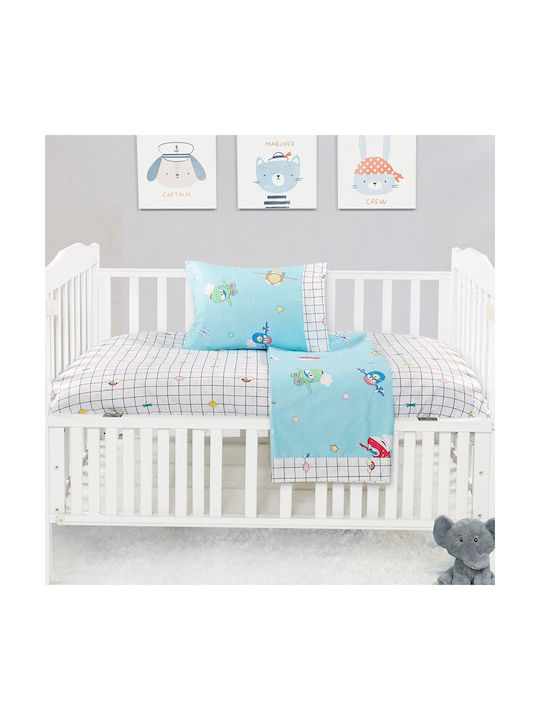Beauty Home Art Baby Sheets Set Crib Cotton Satin Fitted Light Blue 70x140cm