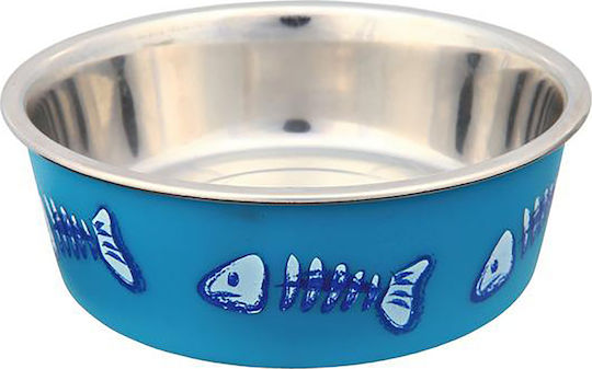 Trixie Edelstahl Schalen Futter & Wasser für Hund & Katze auf Basis von 2x 300ml 15cm in Blau Farbe
