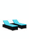 Deckchair Rattan with Cushion Black with Table 3pcs 195x60x31cm.