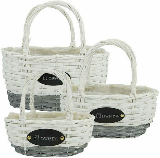 Marhome Set de coșuri decorative cu mânere Alb-gri 3buc
