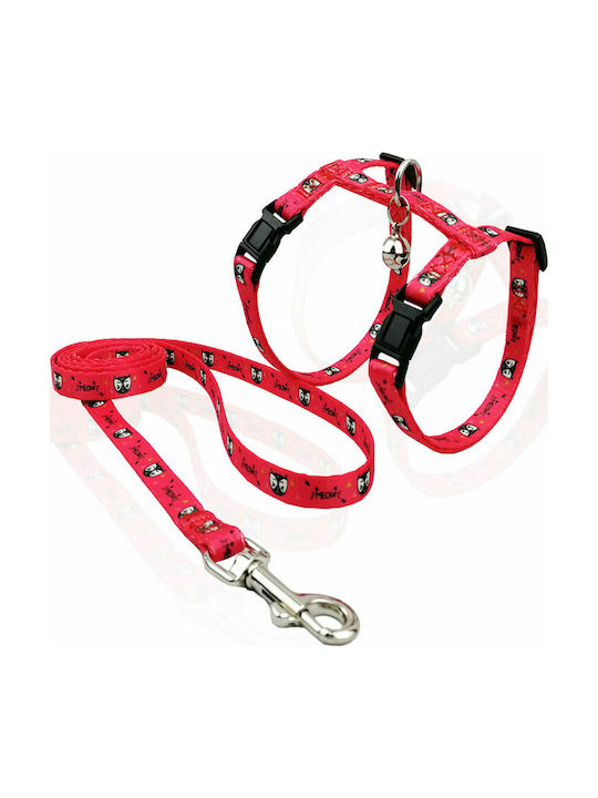 Pet Interest Meow Cat Harness with Guide Σετ Σαμαράκι και Οδηγός (S) 1m/2-35cm Coral Red