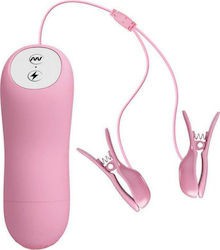 Baile Romantic Wave Vibrating Eletric Shock Nipple Clamps Σφιγκτήρες Θηλών σε Ροζ Χρώμα