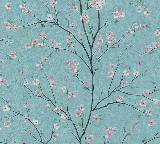 Ταπετσαρία Τοίχου Floral Βινυλίου Τιρκουάζ 1005x53cm Πλενόμενη