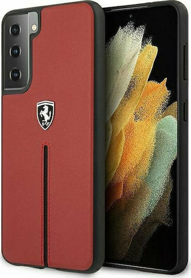 Ferrari Off Track Leather Nylon Stripe Umschlag Rückseite Kunststoff Rot (Galaxy S21 5G)