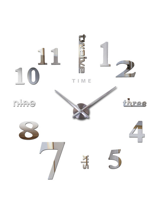 Ρολόι Τοίχου Αυτοκόλλητο Πλαστικό Ασημί 95cm