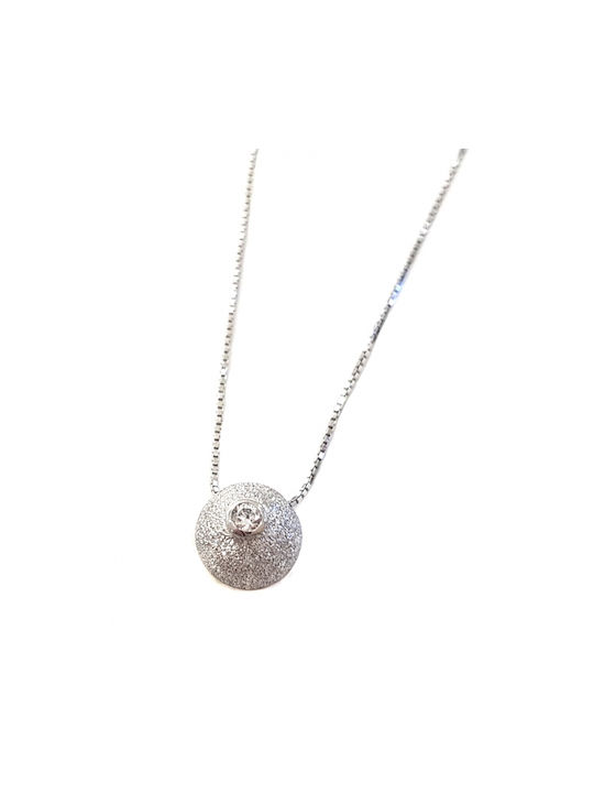 14K Necklace in white gold Half a marble with diamonds