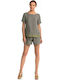 Vamp Women's Summer Blouse Linen Short Sleeve Green Sage