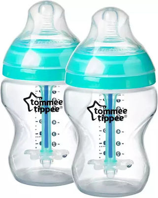 Tommee Tippee Сет Пластмасови Биберони Advanced Anti-Colic Против Колики със Силиконова Зърнала за 0+, 0+ m, месеци Turquoise 260мл 2бр 42252585