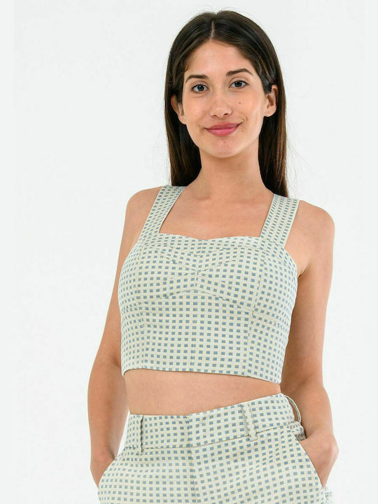 Guess Women's Summer Crop Top Cotton with Straps Checked White