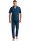 Vamp Men's Summer Cotton Pajamas Set Blue