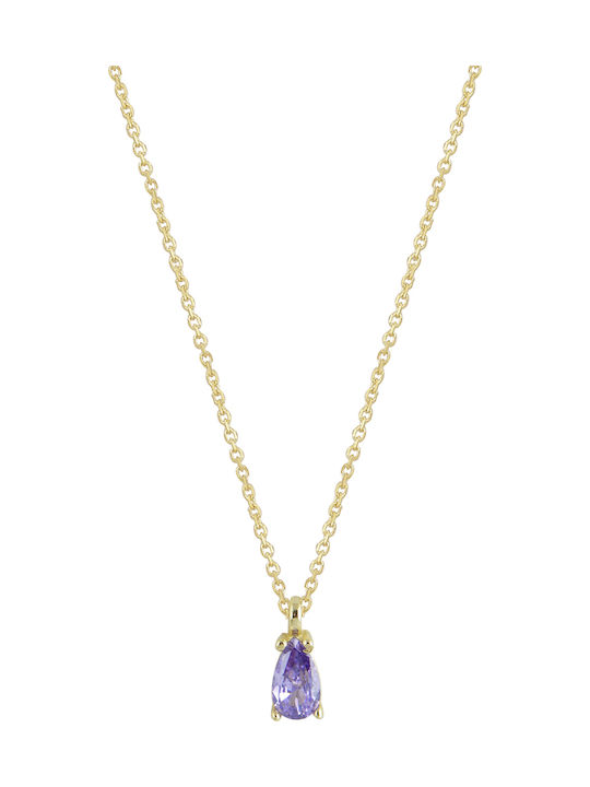 GOLD NECKLACE 14 CARAT GOLD DROP WITH PURPLE ZIRCON STONE KOUMIAN KOL9