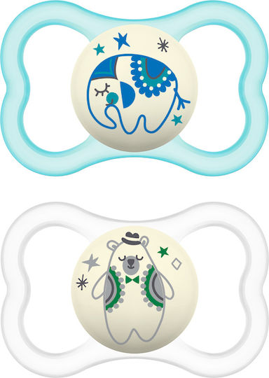 Mam Orthodontic Silicone Pacifiers for 6+ months Air Night Night Elephant Blue 2pcs