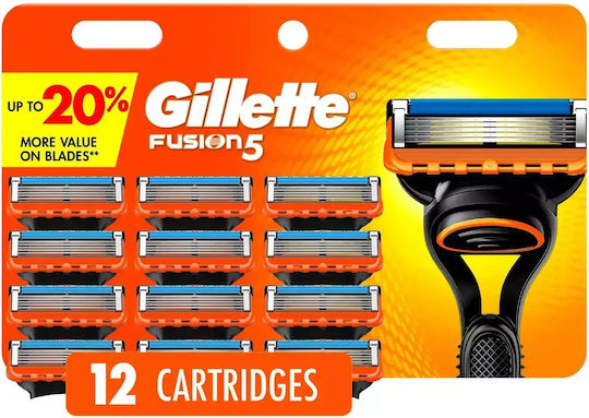 Gillette Fusion5 Ανταλλακτικές Κεφαλές με 5 Λεπίδες & Λιπαντική Ταινία 12τμχ