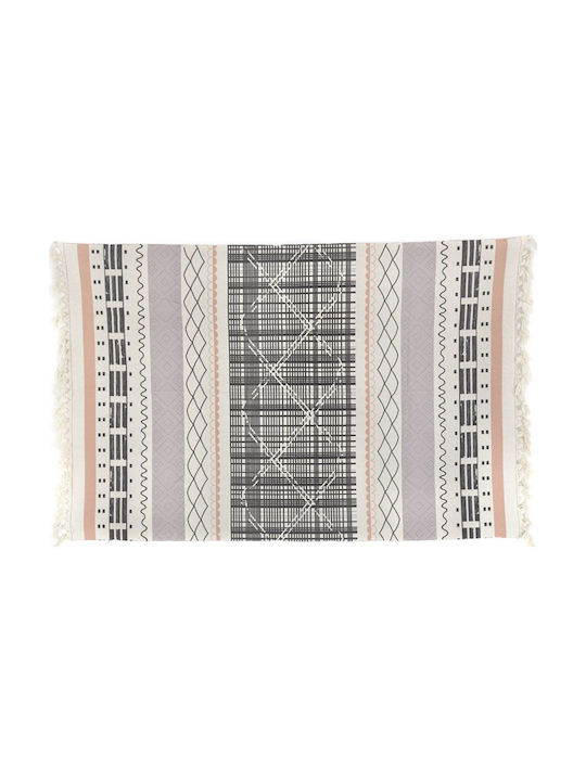 Iliadis Rug Rectangular Cotton with Fringes Cream with grey and green designs