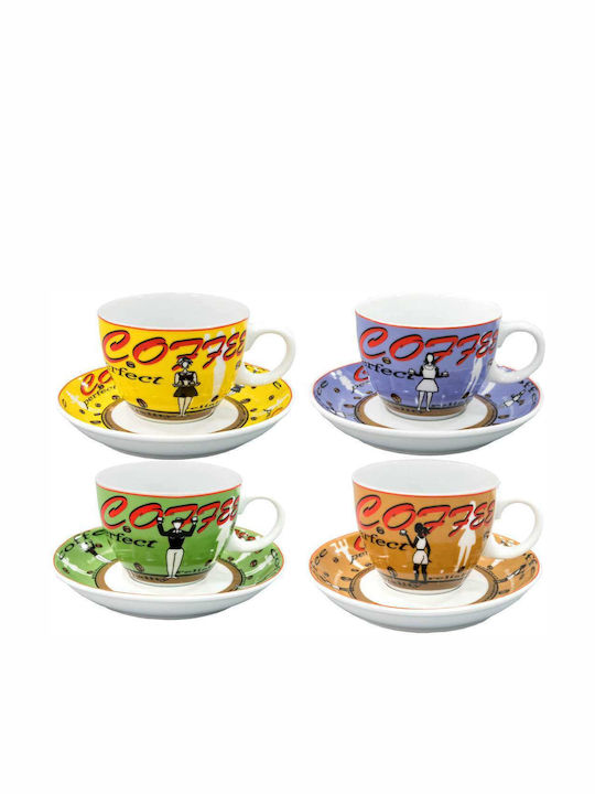 Art et Lumiere Perfect Ceramic Cappuccino Cup Set 260ml Multicolour 4pcs